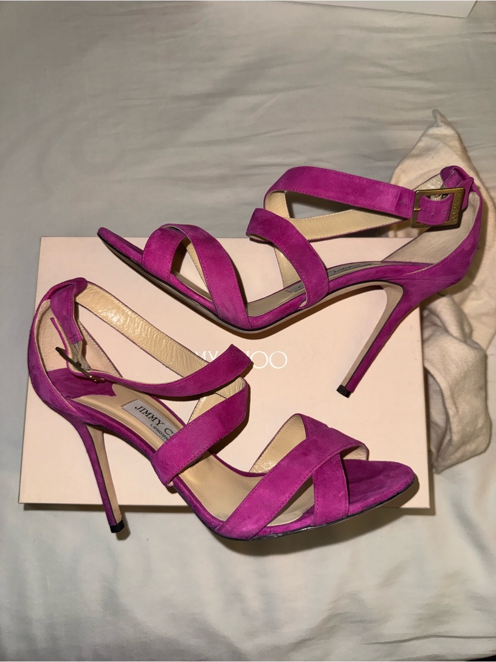 Jimmy Choo Fuchsia Suede Strappy High Heel Sandals